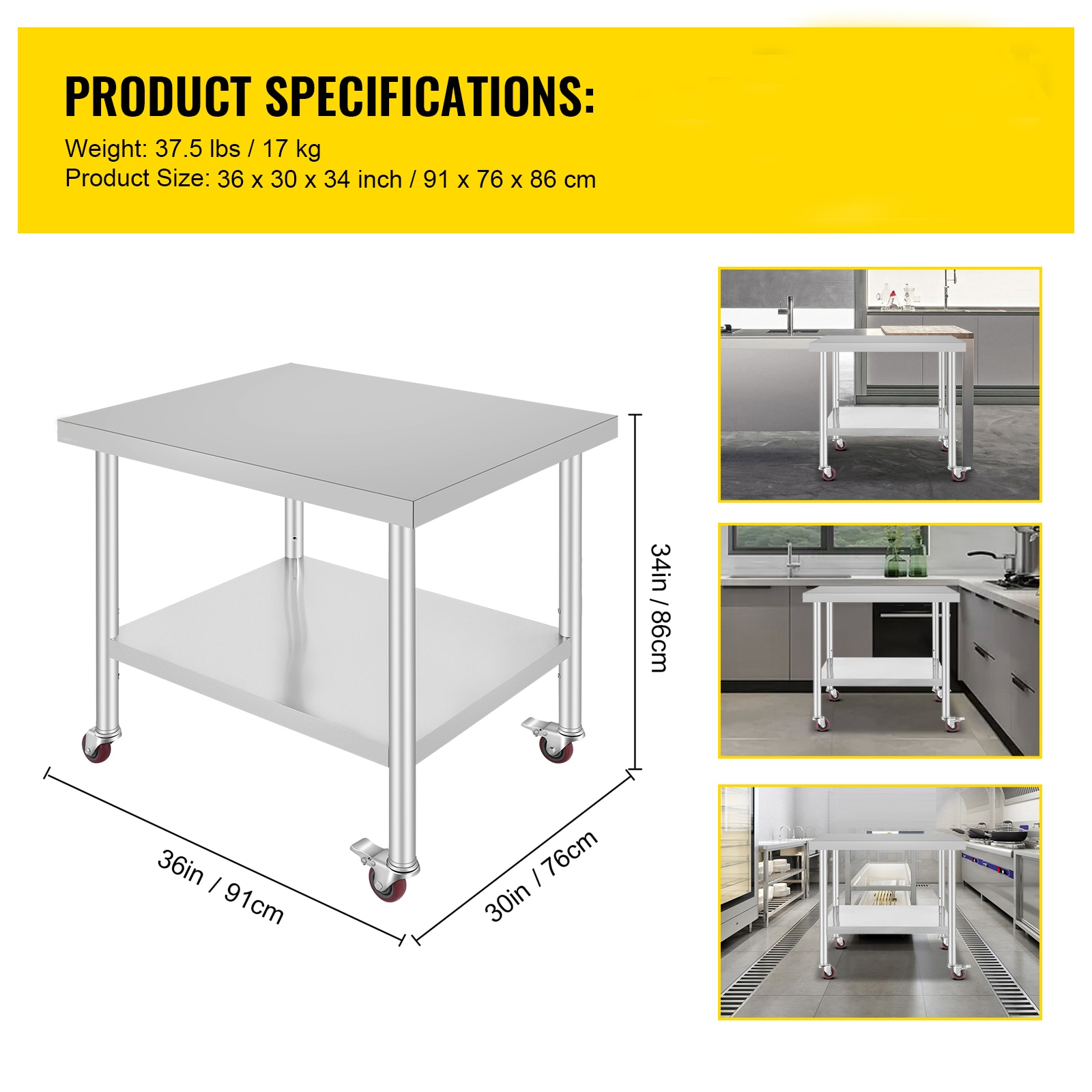 Stainless Steel Commercial Kitchen Prep Table With Adjustable Shelf_voghion.com
